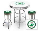 New Gas Themed 3 Piece Bar Table Set Includes 2 Swivel Seat Bar Stools featuring Dino Gas Theme with Green Seat Cushion