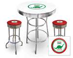 New Gas Themed 3 Piece Bar Table Set Includes 2 Swivel Seat Bar Stools featuring Dino Gas Theme with Red Seat Cushion