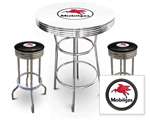 New Gas Themed 3 Piece Bar Table Set Includes 2 Swivel Seat Bar Stools featuring Mobil Gas Theme with Black Seat Cushion