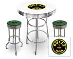 New Gas Themed 3 Piece Bar Table Set Includes 2 Swivel Seat Bar Stools featuring Polly Gas Theme with Green Seat Cushion