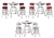 5 pc Bar Table Set Cadillac Logo on a White Table with a Glass Top and 4 Chrome Stools with Cadillac V Logo on Colored Vinyl Swivel Seat Cushions