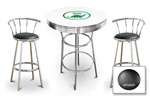 New Gasoline Themed 3 Piece White Chrome Bar Table Set with 2 Stools Featuring Dino Gasoline Logo Theme and Seat Cushion Color