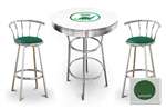 New Gasoline Themed 3 Piece White Chrome Bar Table Set with 2 Stools Featuring Dino Gasoline Logo Theme and Seat Cushion Color