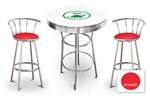 New Gasoline Themed 3 Piece White Chrome Bar Table Set with 2 Stools Featuring Dino Gasoline Logo Theme and Seat Cushion Color