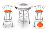 New Gasoline Themed 3 Piece White Chrome Bar Table Set with 2 Stools Featuring Fat Boys Gasoline Logo Theme and Seat Cushion Color