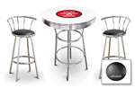New Gasoline Themed 3 Piece White Chrome Bar Table Set with 2 Stools Featuring Flying A Gasoline Logo Theme and Seat Cushion Color