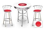 New Gasoline Themed 3 Piece White Chrome Bar Table Set with 2 Stools Featuring Flying A Gasoline Logo Theme and Seat Cushion Color