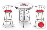 New Gasoline Themed 3 Piece White Chrome Bar Table Set with 2 Stools Featuring Mobil Gas Logo Theme and Seat Cushion Color