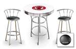 New Gasoline Themed 3 Piece White Chrome Bar Table Set with 2 Stools Featuring Mohawk Gas Logo Theme and Seat Cushion Color