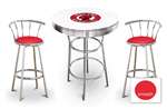New Gasoline Themed 3 Piece White Chrome Bar Table Set with 2 Stools Featuring Mohawk Gas Logo Theme and Seat Cushion Color