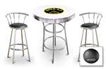 New Gasoline Themed 3 Piece White Chrome Bar Table Set with 2 Stools Featuring Polly Gas Logo Theme and Seat Cushion Color