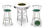 New Gasoline Themed 3 Piece White Chrome Bar Table Set with 2 Stools Featuring Polly Gas Logo Theme and Seat Cushion Color