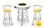 New Gasoline Themed 3 Piece White Chrome Bar Table Set with 2 Stools Featuring Polly Gas Logo Theme and Seat Cushion Color