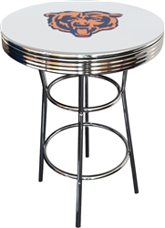 CHICAGO BEARS FOOTBALL LOGO CHROME METAL FINISH BISTRO GLASS PUB BLACK BAR TABLE