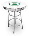 New Vintage Gasoline Themed 42" Tall Chrome Metal Bar Table with White Table Top Featuring Dino Gasoline Logo Theme!