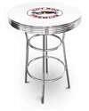 New Vintage Gasoline Themed 42" Tall Chrome Metal Bar Table with White Table Top Featuring Hot Rod Premium Logo Theme!