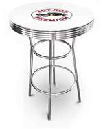 New Vintage Gasoline Themed 42" Tall Chrome Metal Bar Table with White Table Top Featuring Hot Rod Premium Logo Theme!