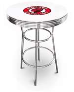 New Vintage Gasoline Themed 42" Tall Chrome Metal Bar Table with White Table Top Featuring Mohawk Gas Logo Theme!