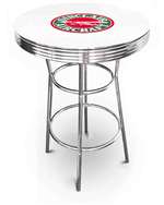 New Vintage Gasoline Themed 42" Tall Chrome Metal Bar Table with White Table Top Featuring Sinclair Aircraft Logo Theme!