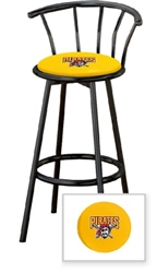 1 - 29" Black Metal Finish Bar Stool with backrest Featuring the Pittsburgh Pirates MLB Team Logo Decal on a Yellow Vinyl Covered Seat Cushion