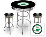 New Gas Themed 3 Piece Bar Table Set Includes 2 Swivel Seat Bar Stools featuring Dino Gas Theme with Black Seat Cushion