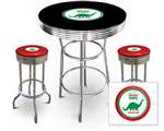 New Gas Themed 3 Piece Bar Table Set Includes 2 Swivel Seat Bar Stools featuring Dino Gas Theme with Red Seat Cushion