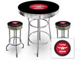 New Gas Themed 3 Piece Bar Table Set Includes 2 Swivel Seat Bar Stools featuring Flying A Gasoline Theme with Black Seat Cushion