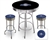 3 Piece Black Pub/Bar Table Featuring the Milwaukee Brewers MLB Team Logo Decal with a glass top and 2 Blue Vinyl Team Logo Decal Swivel Stools