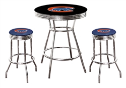 3 Piece Black Pub/Bar Table Featuring the Chicago Cubs MLB Team Logo Decal and 2 Blue Vinyl Team Logo Decal Swivel Stools