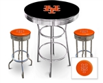 3 Piece Black Pub/Bar Table Featuring the New York Mets MLB Team Logo Decal and 2 Orange Vinyl Team Logo Decal Swivel Stools