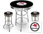 New Gas Themed 3 Piece Bar Table Set Includes 2 Swivel Seat Bar Stools featuring Mobil Gas Theme with Black Seat Cushion