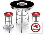 New Gas Themed 3 Piece Bar Table Set Includes 2 Swivel Seat Bar Stools featuring Mobil Gas Theme with Blue Seat Cushion