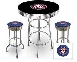 3 Piece Black Pub/Bar Table Featuring the Washington Nationals MLB Team Logo Decal and 2 Blue Vinyl Team Logo Decal Swivel Stools