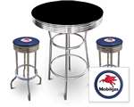 New 3 Piece Bar Table Set Includes 2 Swivel Seat Bar Stools featuring Mobil Gas Theme with Blue Seat Cushion