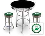 New 3 Piece Bar Table Set Includes 2 Swivel Seat Bar Stools featuring Dino Gas Theme with Green Seat Cushion