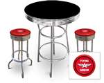 New 3 Piece Bar Table Set Includes 2 Swivel Seat Bar Stools featuring Flying A Gasoline Theme with Red Seat Cushion