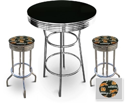 3 Piece Pub/Bar Table Set with 2 – 29” Swivel Stools Featuring Cincinnati Bengals NFL Fabric Covered Seat Cushions