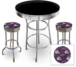 3 Piece Pub/Bar Table Set with 2 – 29” Swivel Stools Featuring Buffalo Bills NFL Fabric Covered Seat Cushions