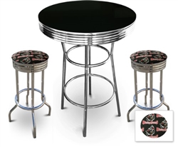 3 Piece Pub/Bar Table Set with 2 – 29” Swivel Stools Featuring Tampa Bay Buccaneers NFL Fabric Covered Seat Cushions