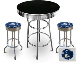 3 Piece Pub/Bar Table Set with 2 – 29” Swivel Stools Featuring Indianapolis Colts NFL Fabric Covered Seat Cushions