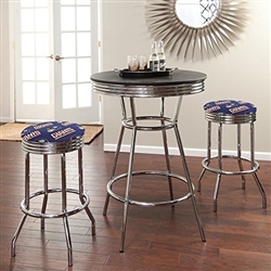 3 Piece Pub/Bar Table Set with 2 – 29” Swivel Stools Featuring New York Giants NFL Fabric Covered Seat Cushions