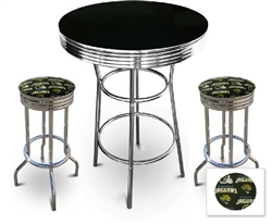 3 Piece Pub/Bar Table Set with 2 – 29” Swivel Stools Featuring Jacksonville Jaguars NFL Fabric Covered Seat Cushions