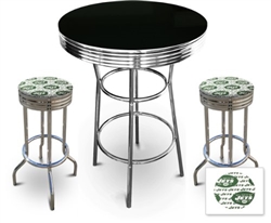 3 Piece Pub/Bar Table Set with 2 – 29” Swivel Stools Featuring New York Jets NFL Fabric Covered Seat Cushions