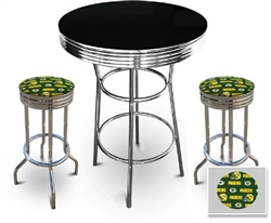 3 Piece Pub/Bar Table Set with 2 – 29” Swivel Stools Featuring Green Bay Packers NFL Fabric Covered Seat Cushions