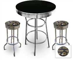 3 Piece Pub/Bar Table Set with 2 – 29” Swivel Stools Featuring St. Louis Rams NFL Fabric Covered Seat Cushions