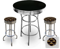 3 Piece Pub/Bar Table Set with 2 – 29” Swivel Stools Featuring Pittsburgh Steelers Black NFL Fabric Covered Seat Cushions