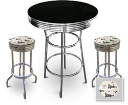 3 Piece Pub/Bar Table Set with 2 – 29” Swivel Stools Featuring Pittsburgh Steelers White NFL Fabric Covered Seat Cushions