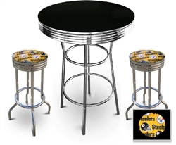 3 Piece Pub/Bar Table Set with 2 – 29” Swivel Stools Featuring Pittsburgh Steelers Yellow NFL Fabric Covered Seat Cushions