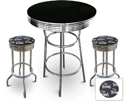 3 Piece Pub/Bar Table Set with 2 – 29” Swivel Stools Featuring Tennessee Titans NFL Fabric Covered Seat Cushions