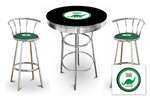 New Gas Themed 3 Piece Bar Table Set Includes 2 Swivel Seat Bar Stools featuring Dino Gas Theme with Green Seat Cushion